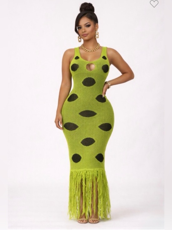 Dresses & Skirts - Polka Dot Knit Fringe Tassel Maxi Dress